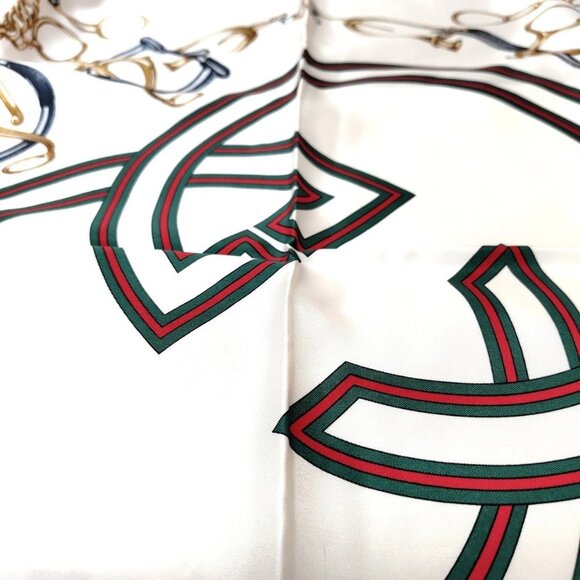 Auth GUCCI - Cream Brown Multi Scarf - Picture 5 of 12